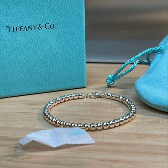 Tiffany Bead Bracelet in Silver, Tiffany Blue with a Diamond, 4 mm - Picture 4 of 6